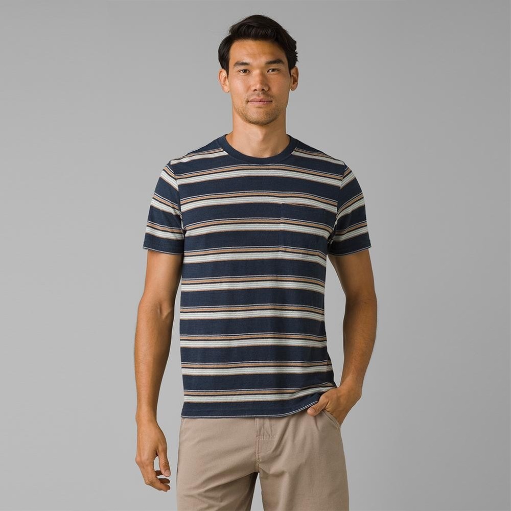 Prana‎ Cardiff Mens Medium Striped Pocket T-Shirt Hemp Short Sleeve Tee